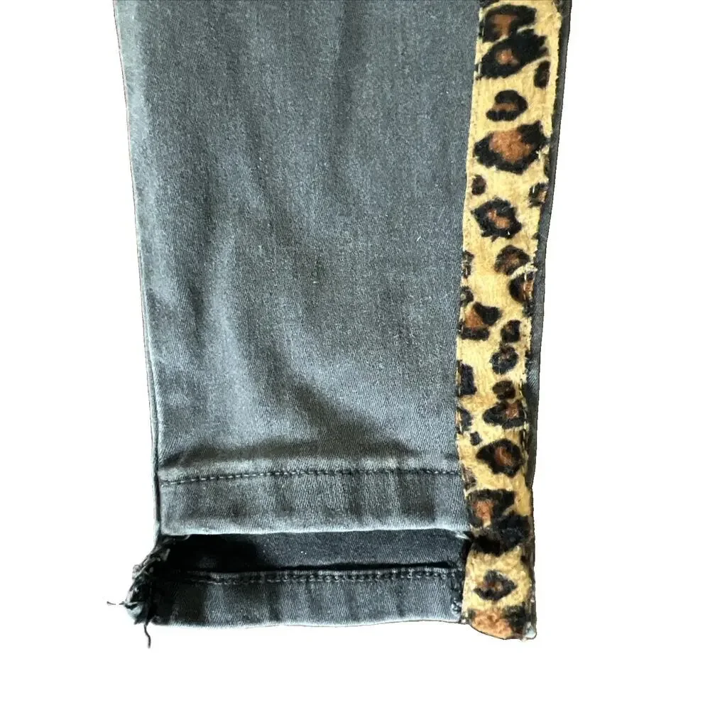 Women’s Y2K Jeans 24”x26” Rockstar Glam Leopard Print Side Raw Edge High Rise